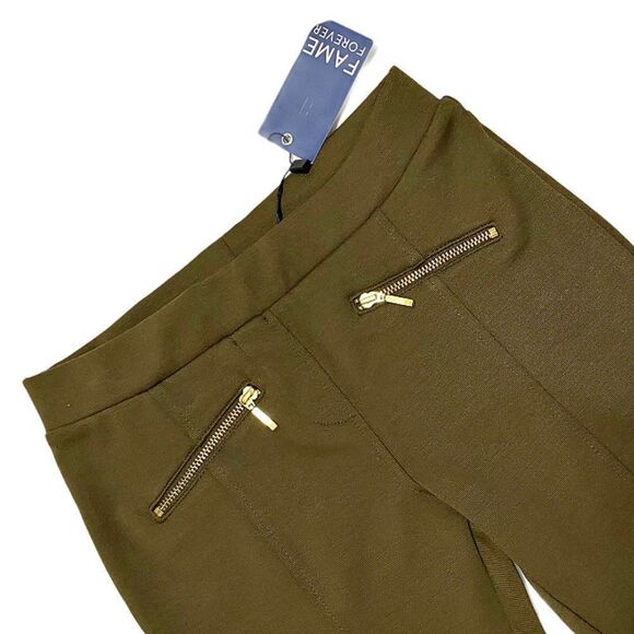 NEW Fame Forever Olive Green Treggings with Gold Zip - Picture 2 of 4